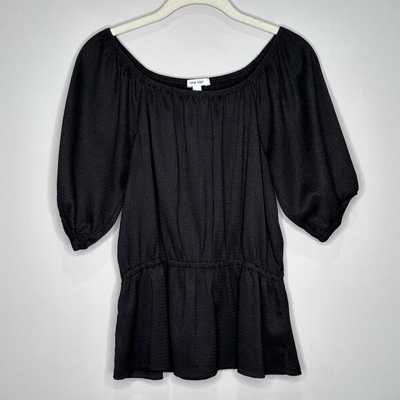 Nine West Short Sleeve Peplum Top, Black, Size Medium - Picture 2 of 9